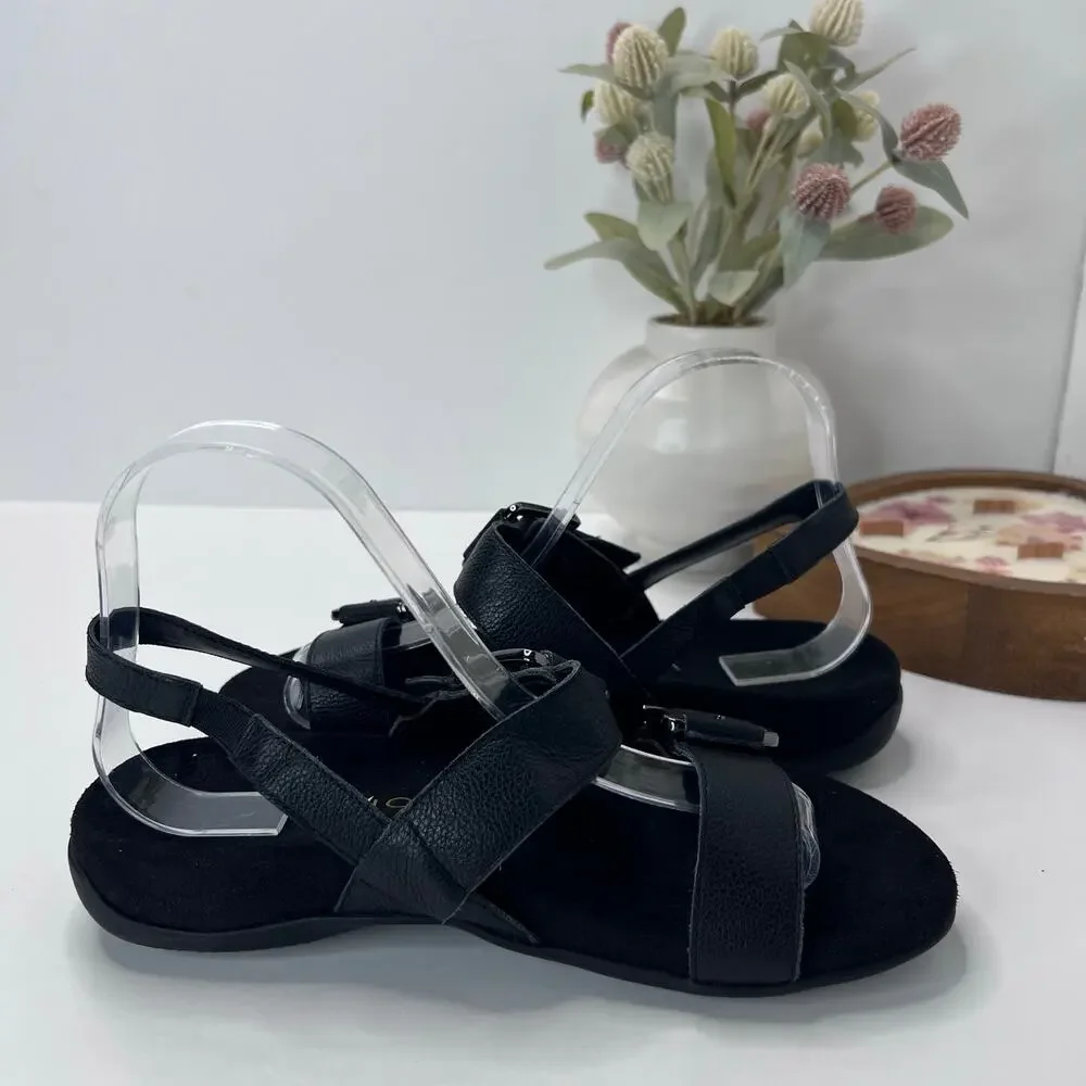 Vionic Reese Leather Strappy Buckle Sandal Black Women 7 Wide Tried On
